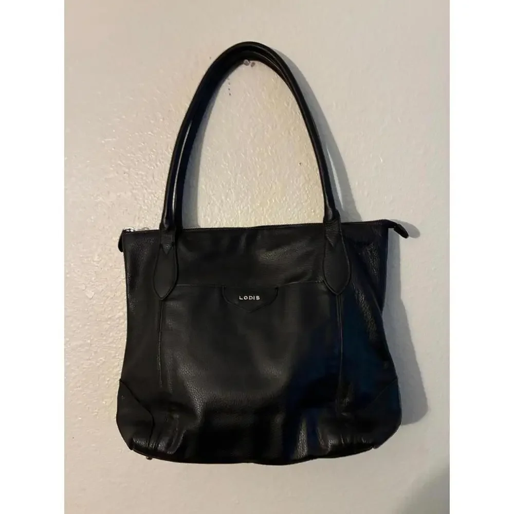 Lodis Black Leather Tote Bag - Picture 1 of 3